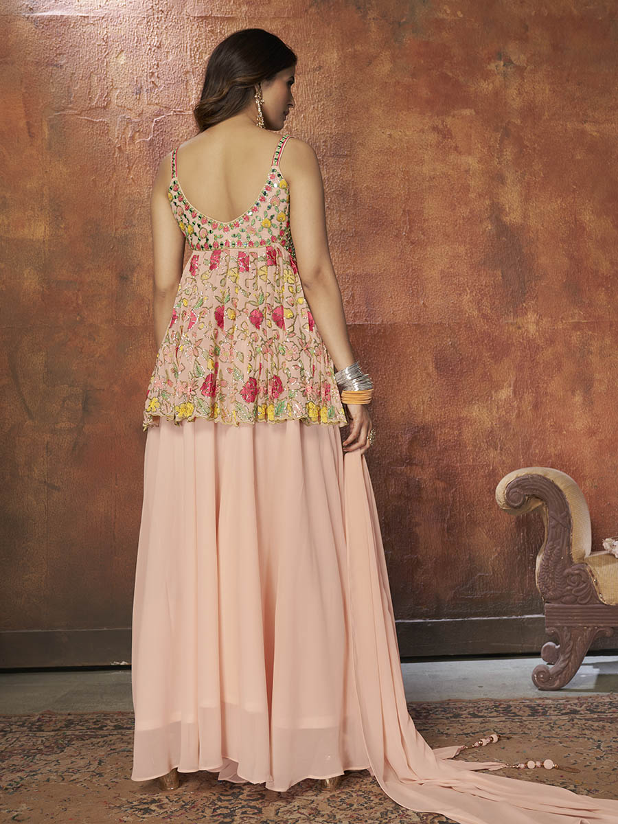 Myra Peach Georgette Embroidered Designer Suit | Grocsy