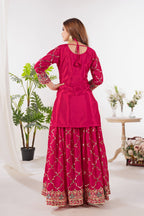 Yash Enterprise Red Chinnon Silk Embroidery Party Wear Suit Set | Grocsy