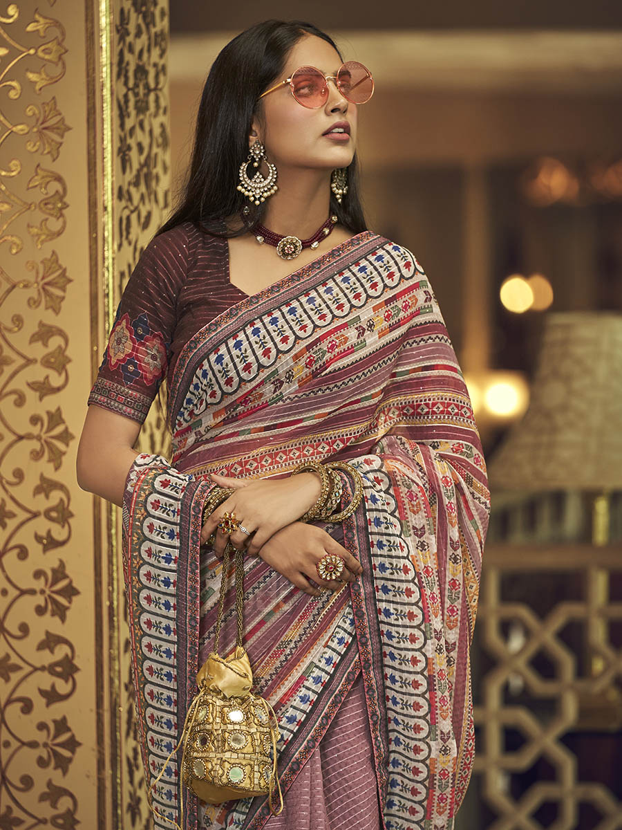 Myra Multicolour Gorgette Designer Saree | Grocsy