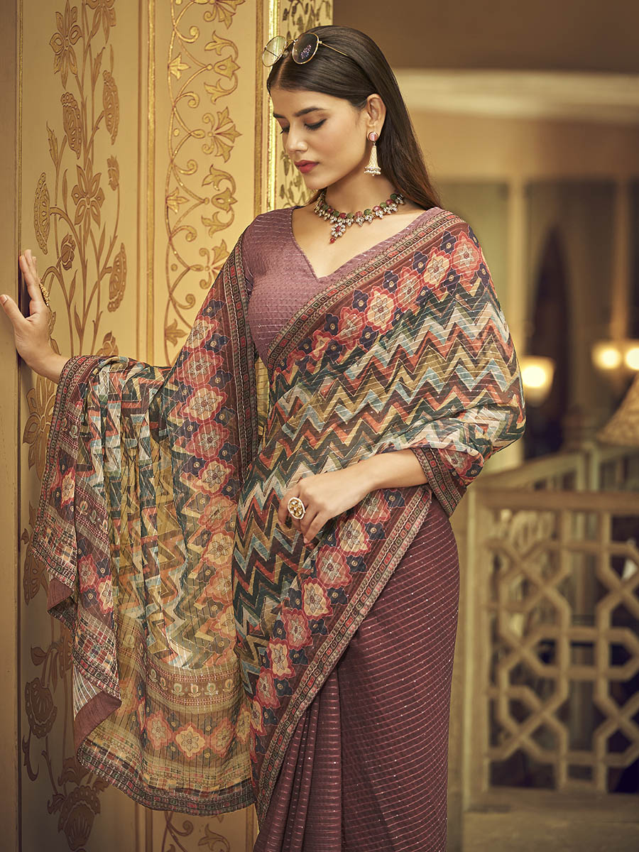 Myra Multicolour Gorgette Designer Saree | Grocsy