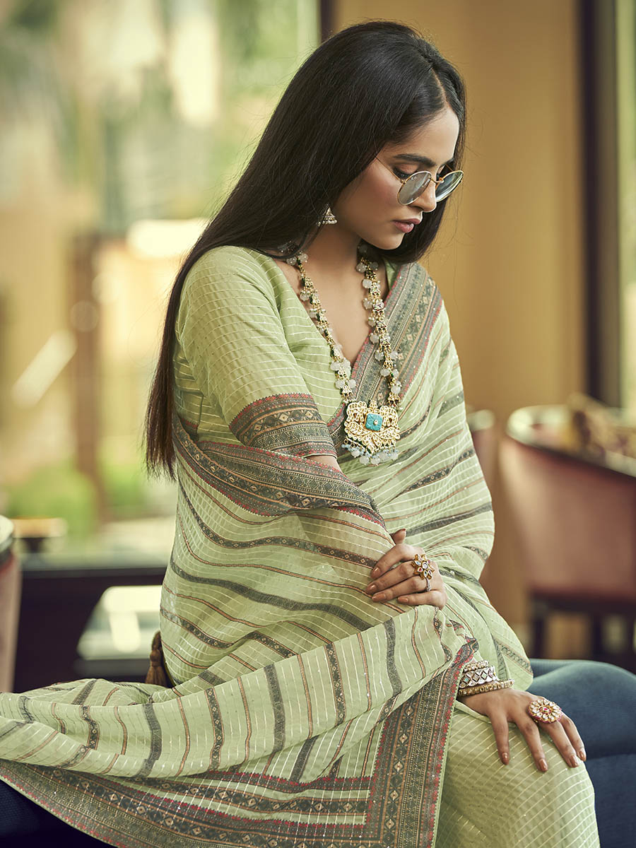 Myra Multicolour Gorgette Designer Saree | Grocsy
