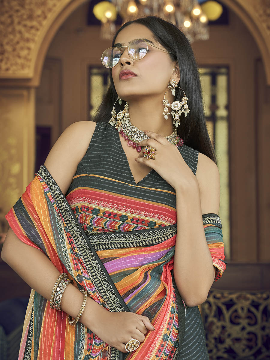 Myra Multicolour Gorgette Designer Saree | Grocsy