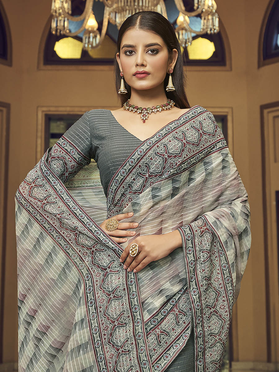 Myra Multicolour Gorgette Designer Saree | Grocsy