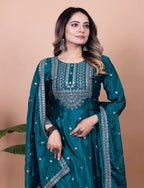 Yash Enterprise Rama Green Chinon Silk Embroidery Party Wear Suit Set | Grocsy
