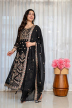Yash Enterprise Black Georgette Party Wear Anarkali Suit Set | Grocsy