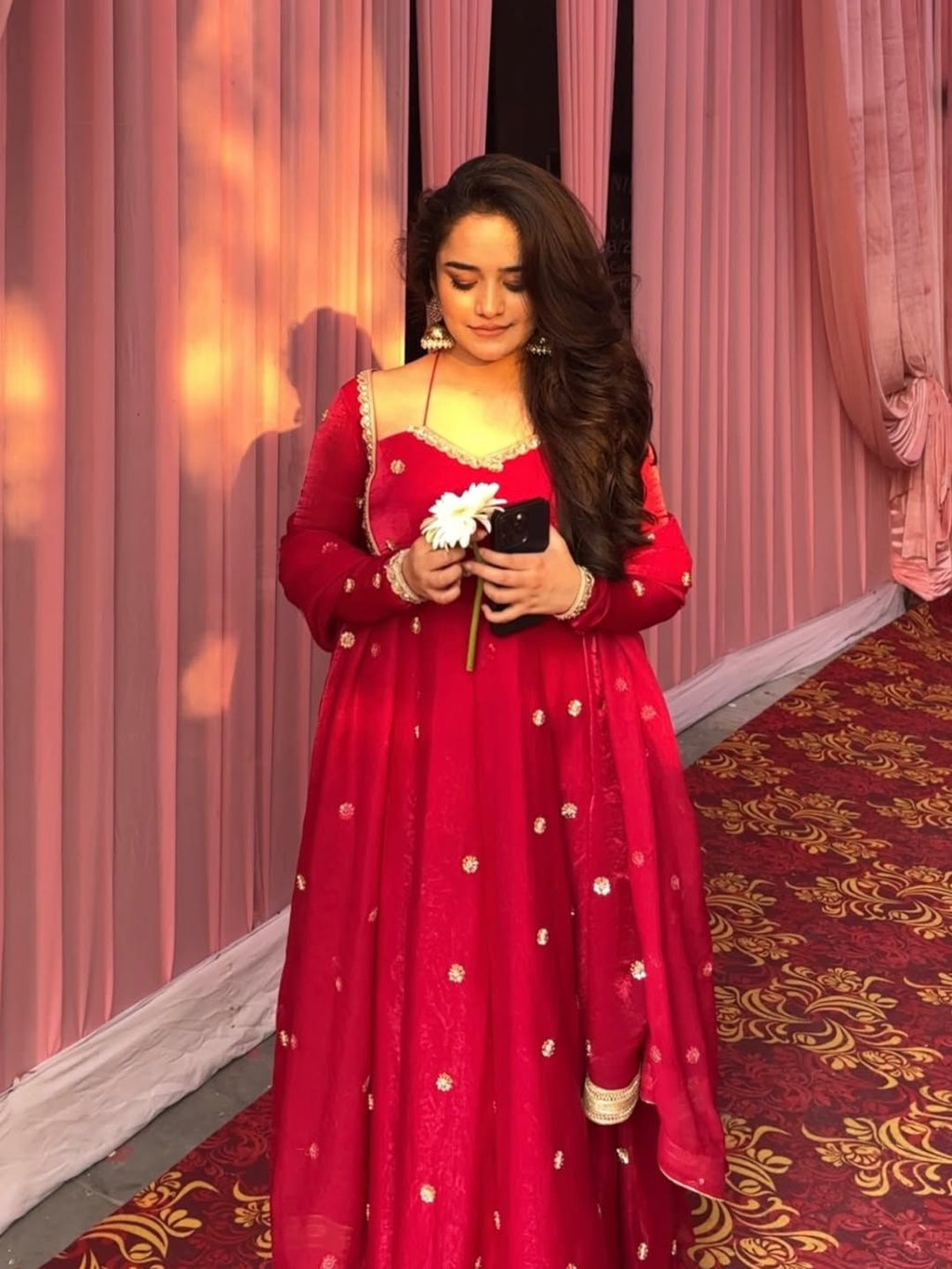 Yash Enterprise Red Fendy Silk Party Wear Embroidery Suit Set | Grocsy