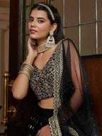 Tulsi Art Dazzling Black Sequin Embroidered Net Lehenga Choli | Grocsy