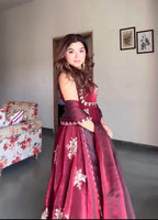 Yash Enterprise Maroon Fandy Silk Party Wear Embroidery Suit Set | Grocsy