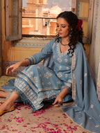 Embroidered & Lace Detailed Kurta With Pant & Embroidered Dupatta Luxury, Multicolor - Hiral Fashion | Grocsy
