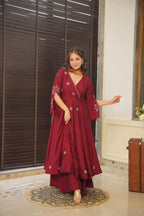 Yash Enterprise Maroon Maslin Cotton Anarkali Suit Set | Grocsy