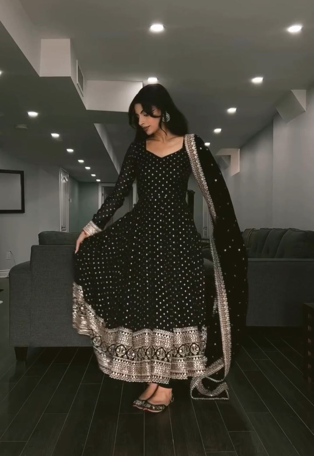Yash Enterprise Black Faux Blooming Silk Embroidery Party Wear Suit | Grocsy