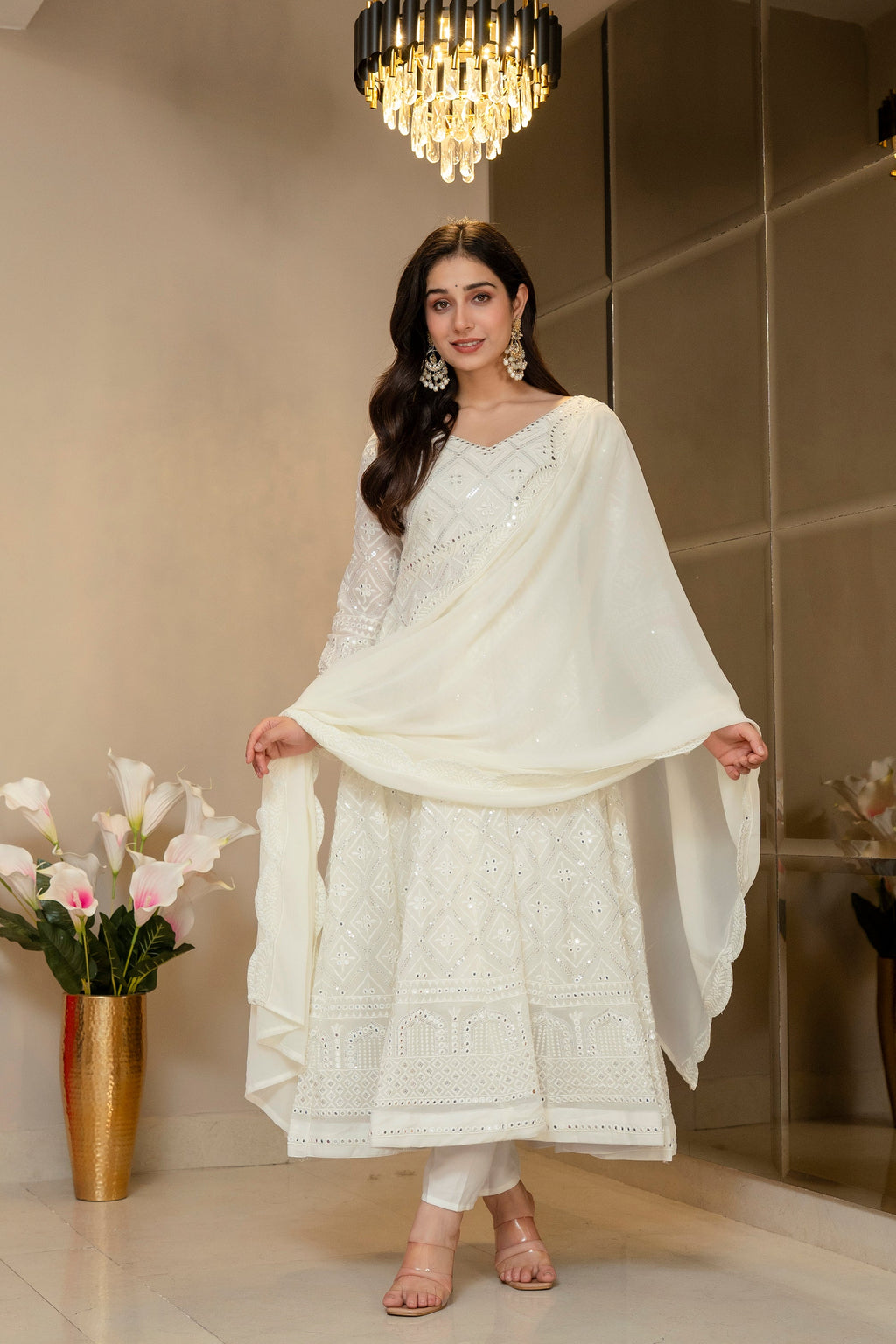 Yash Enterprise Off White Georgette Party Wear Embroidery Suit Set | Grocsy