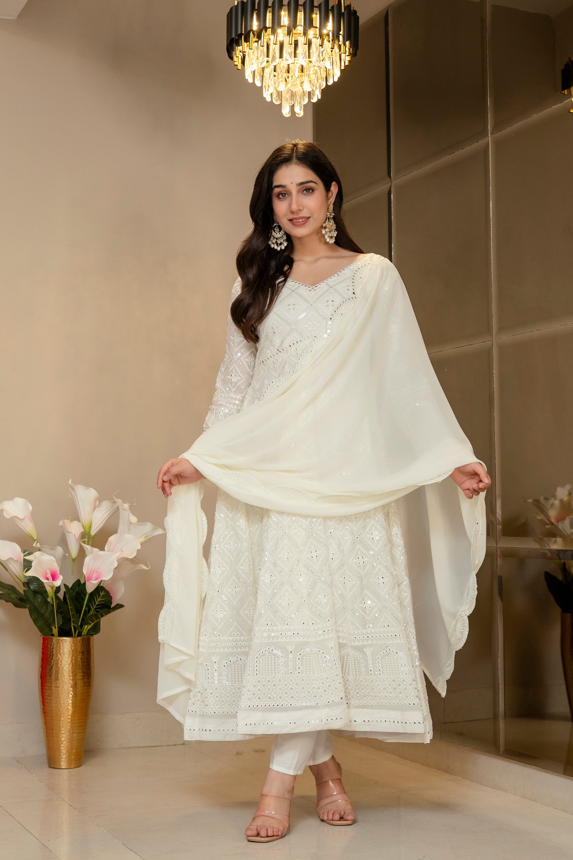 Yash Enterprise Off White Georgette Party Wear Embroidery Suit Set | Grocsy