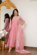 Yash Enterprise Peach Fandy Silk Party Wear Embroidery Suit Set | Grocsy