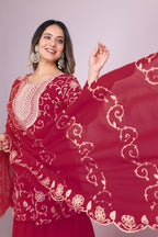 Yash Enterprise Maroon Chinon Silk Party Wear Embroidery Suit Set | Grocsy
