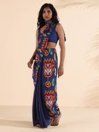 trueBrowns Purple Muslin Ikat Saree | Grocsy