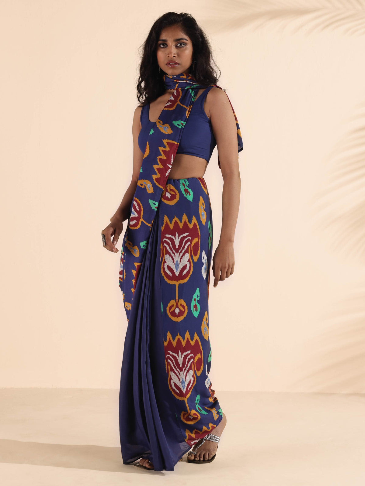 trueBrowns Purple Muslin Ikat Saree | Grocsy