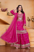 Yash Enterprise Pink Chinon Silk Party Wear Embroidery Suit Set | Grocsy