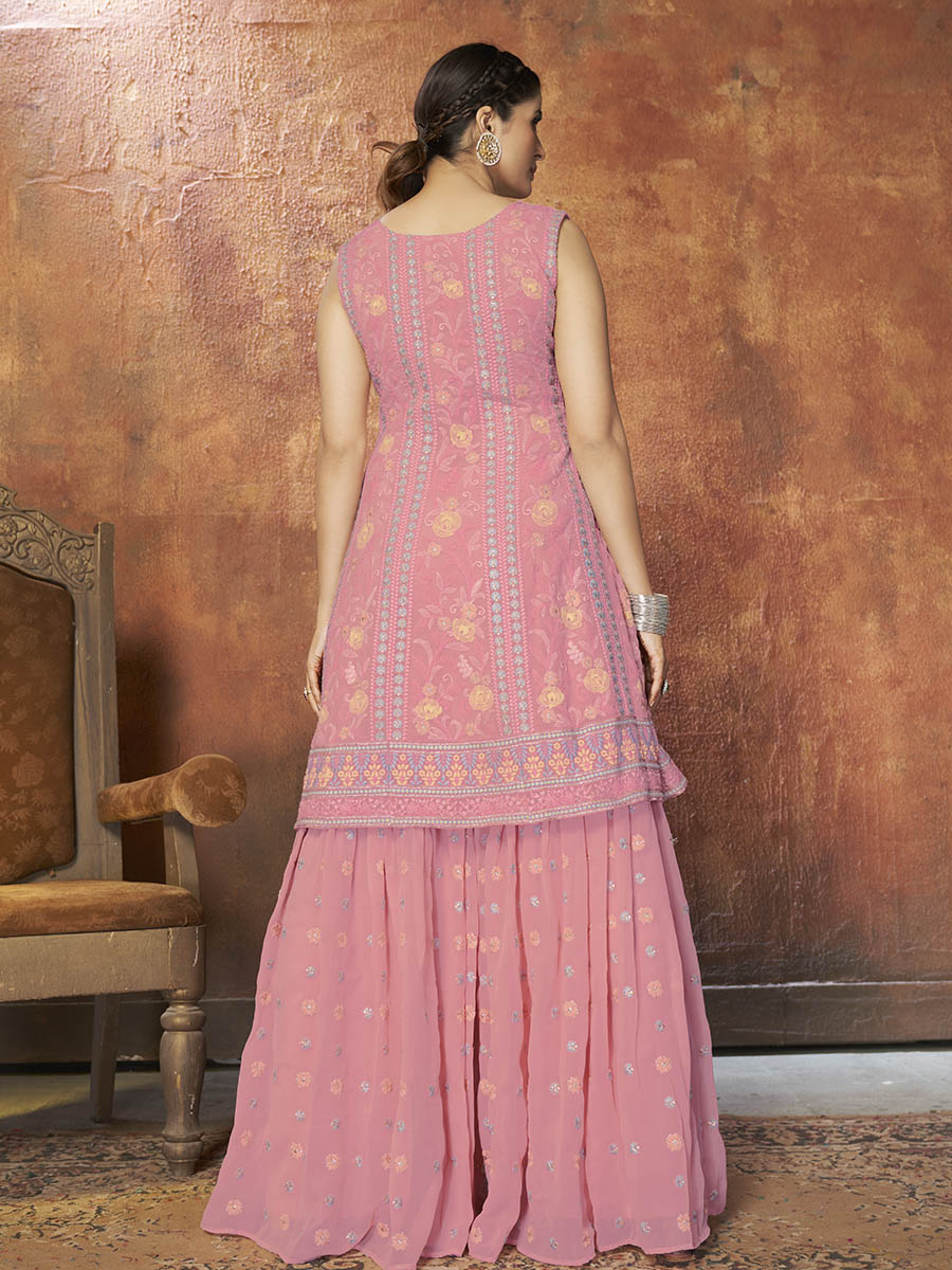 Myra Pink Georgette Embroidered Designer Suit | Grocsy