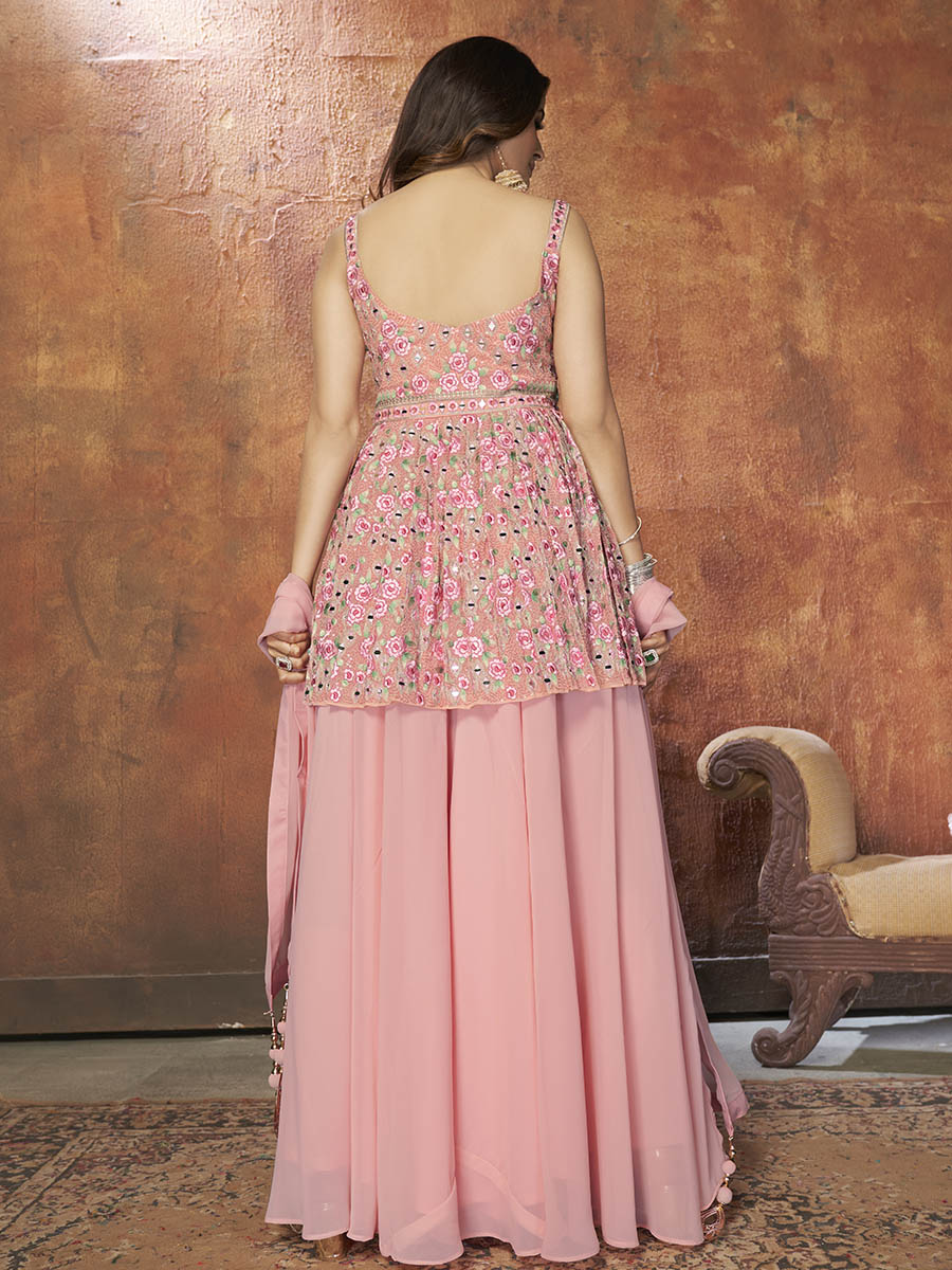Myra Pink Georgette Embroidered Designer Suit | Grocsy