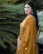 Yash Enterprise Mustard Georgette And Silk Embroidered Anarkali Salwar Suit | Grocsy