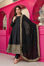 Yash Enterprise Black Rayon Party Wear Embroidery Suit Set | Grocsy
