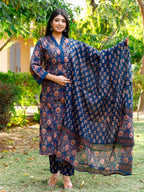 Hand Embroidered & Floral Printed Lace Detailed Kurta With Printed Pant & Dupatta Premium Luxury, Multicolor - Hiral Fashion | Grocsy