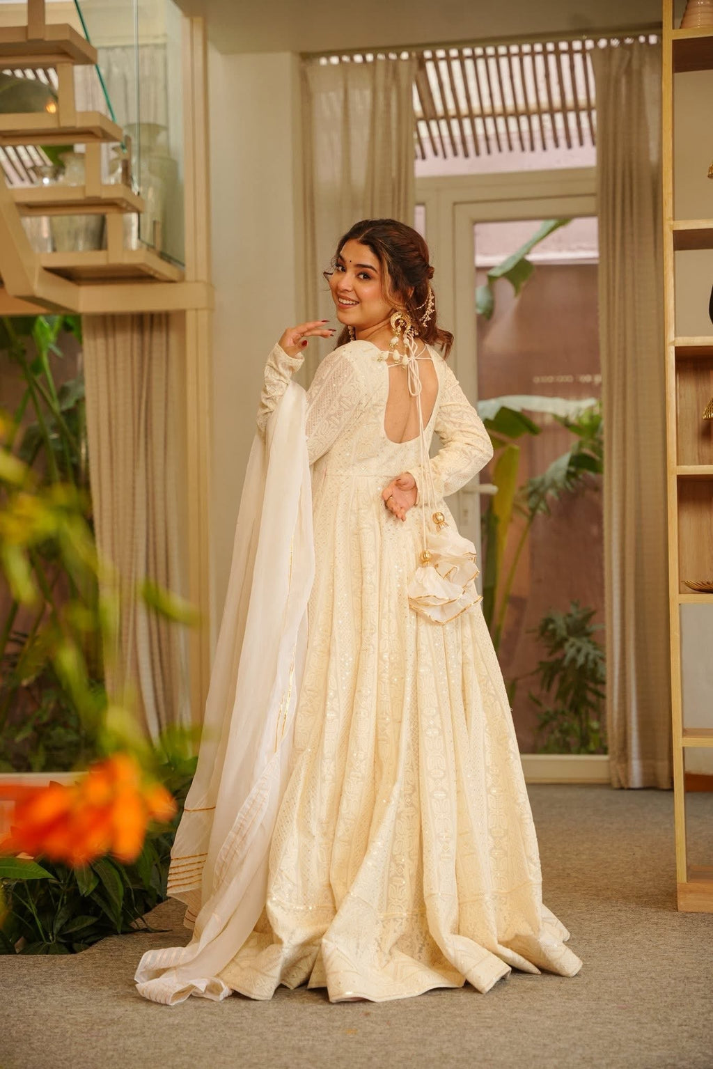 Yash Enterprise Cream Georgette Party Wear Embroidery Suit Set | Grocsy