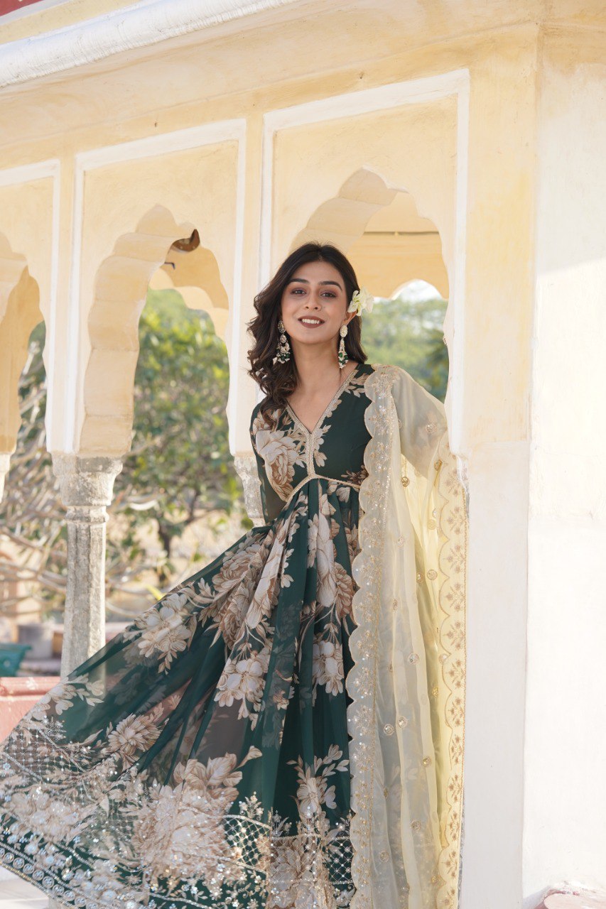 Yash Enterprise Women Floral Print Anarkali Kurta With Dupatta | Grocsy