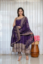Yash Enterprise Purple Vichitra Silk Party Wear Embroidery Suit Set | Grocsy