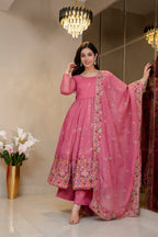 Yash Enterprise Dusty Rose Crunchy Silk Party Wear Embroidery Sharara Suit Set | Grocsy