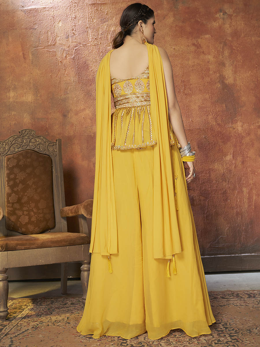 Myra Yellow Georgette Embroidered Designer Suit | Grocsy