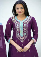 Yash Enterprise Embroidered Chinon With Sequin Maroon Readymade Salwar Suit | Grocsy