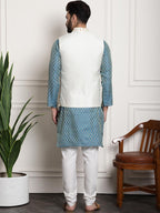 Sojanya Men Blue Ethnic Motifs Kurta with Pyjamas & Nehru Jacket | Grocsy