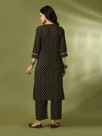 Myshka Women's Black Printed Cotton Straight Party Kurta Set | Grocsy