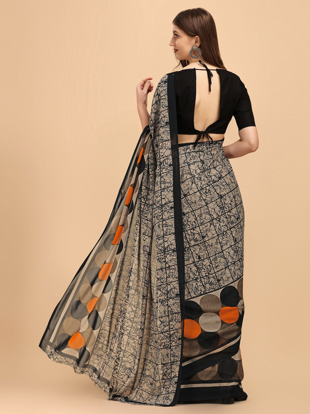 Sangria Black & Beige Pure Georgette Saree | Grocsy