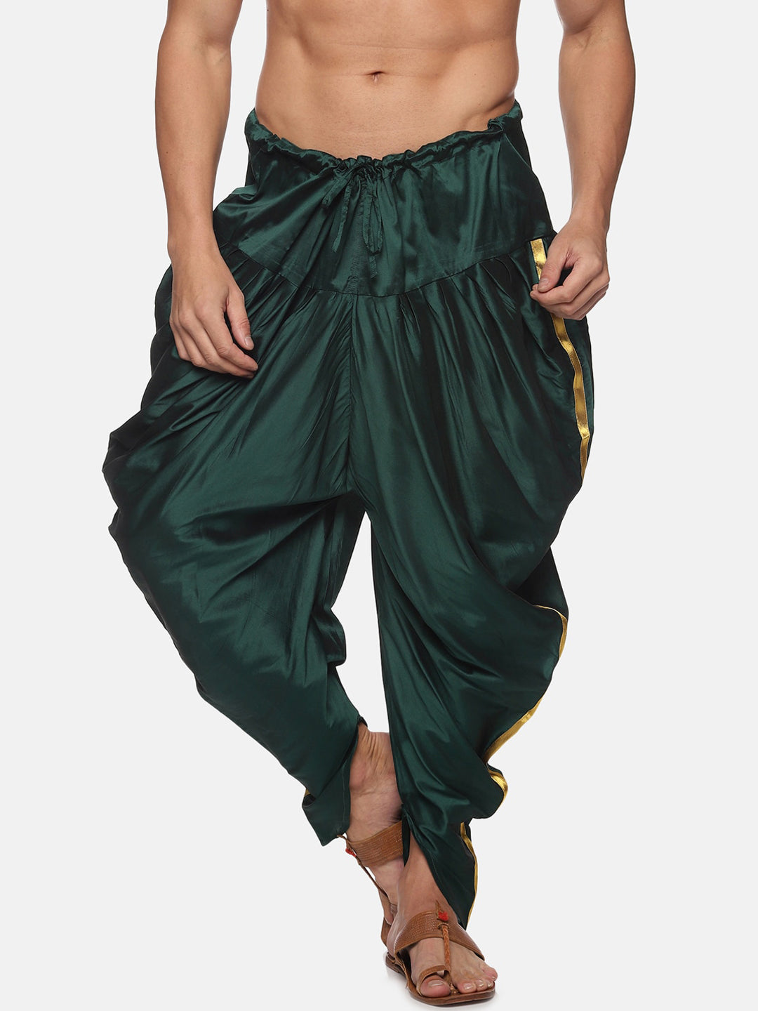 Sethukrishna Men Dark-Green Solid Dhoti Pants | Grocsy