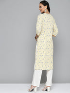 HERE&NOW Women Yellow & Grey Ethnic Motifs Printed Kurta with Trousers | Grocsy