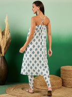 Sangria Floral Boota Printed Sleeveless A-Line Pure Cotton Kurta With Dhoti Pant | Grocsy