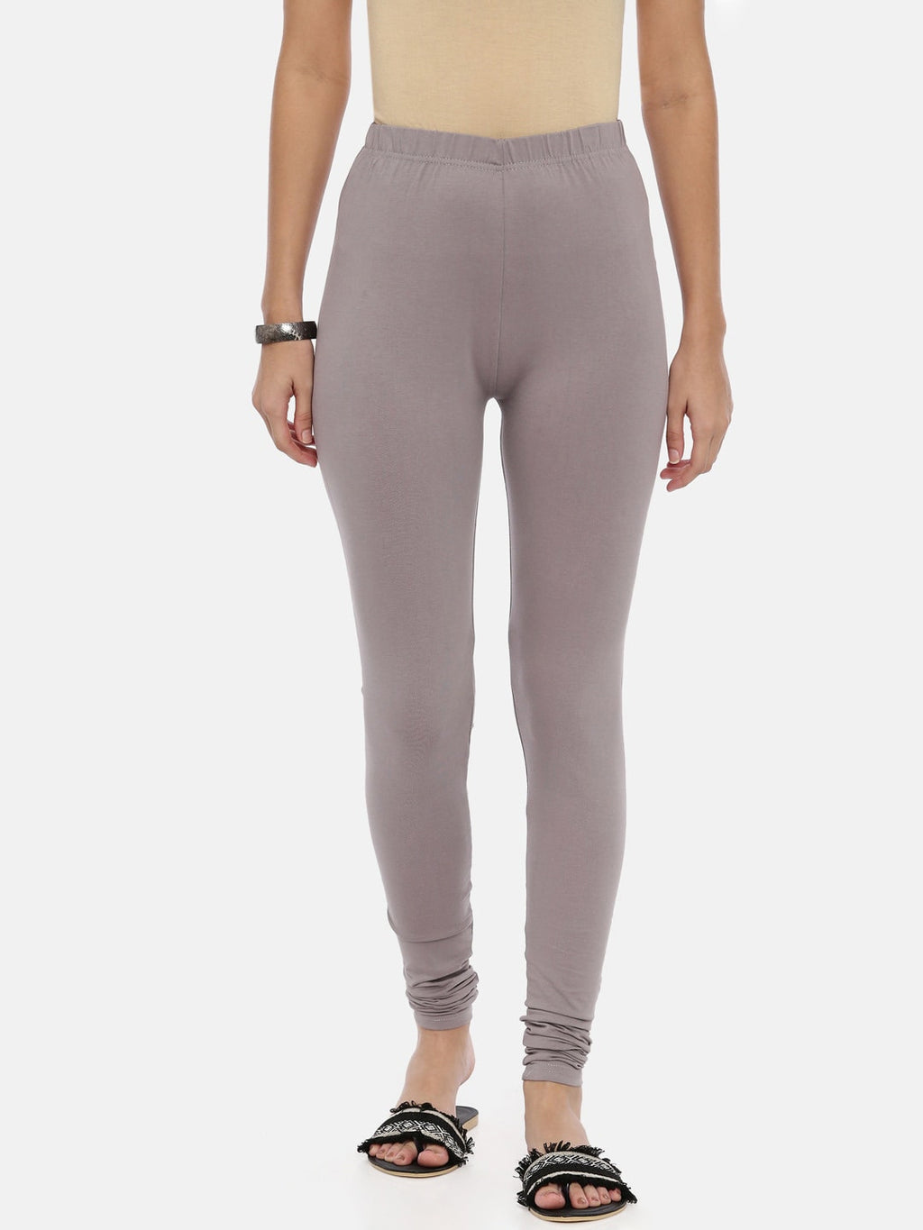 Souchii Grey Solid Slim-Fit Churidar-Length Leggings | Grocsy