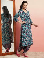 Aks Floral Printed V-Neck Pure Cotton Kurta with Salwar | Grocsy