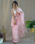 Vamsee Peach Organza Saree | Grocsy