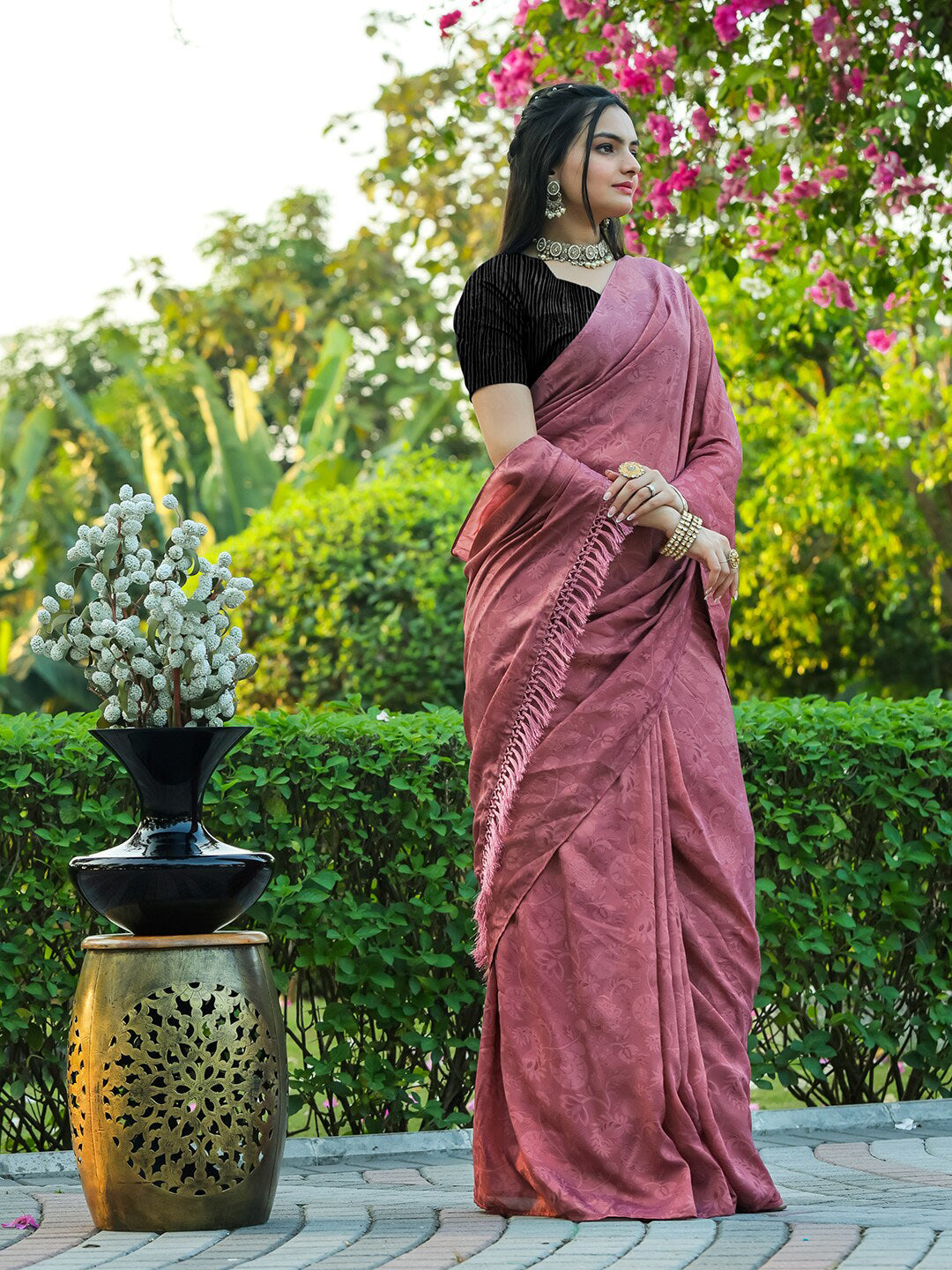 Tikhi Imli Floral Printed Embossed Ready to Wear Saree | Grocsy