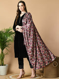 Sangria Maroon V-Neck Straight Velvet Kurta with Trousers With Dupatta | Grocsy