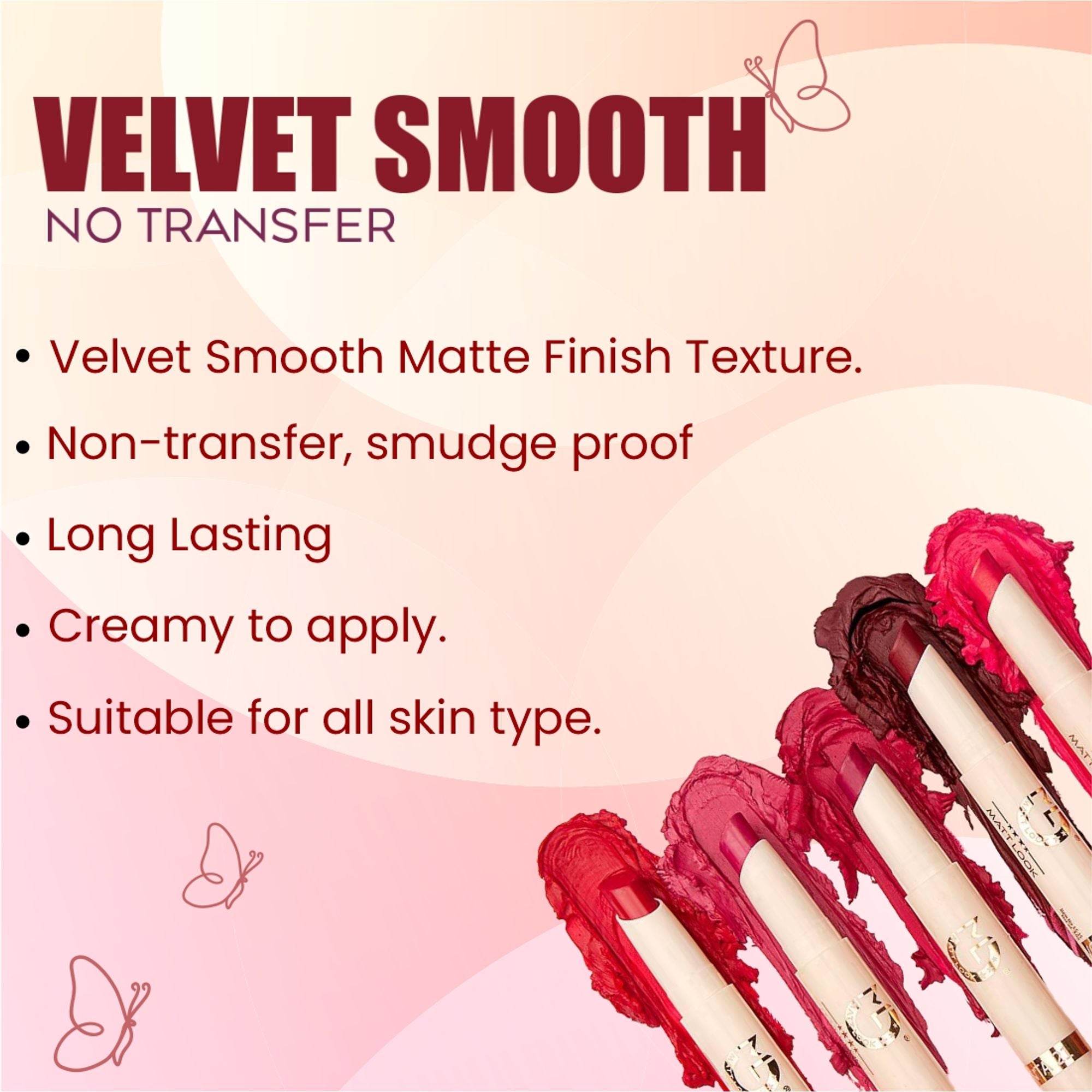 Matt Look Velvet Smooth Non Transfer Lipstick - Passionate Pink | Grocsy