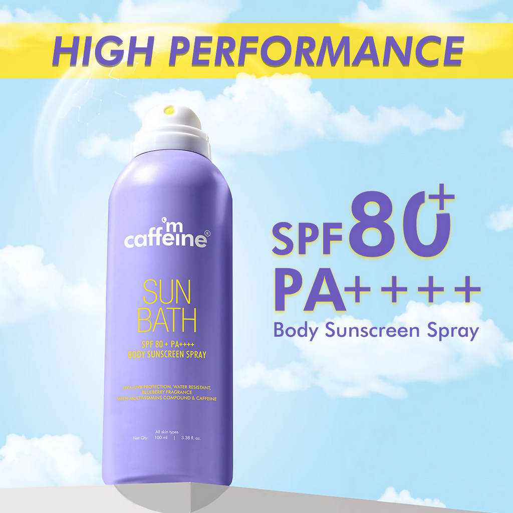 mCaffeine Sun Bath SPF 80+ PA ++++ Body Sunscreen Spray | Grocsy
