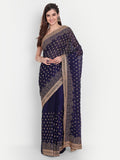kasee Women Blue & Gold-Toned Floral Embroidered Art Silk Saree | Grocsy