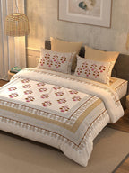 BELLA CASA Grey & Maroon Printed 350 TC Cotton King Bedsheet With 2 Pillow Covers | Grocsy