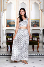Miravan Women's White Animal Print Round Neck Top With Side Slit Skirt Co-Ord Set | Grocsy