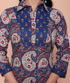 Miravan Womens Cotton Floral Printed Shirt-Collar Straight Kurta And Palazzo Set | Grocsy
